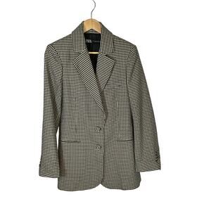 Zara Black Beige Houndstooth Gingham Boxy Cut Blazer Long Sleeve Women's Sz. M-L
